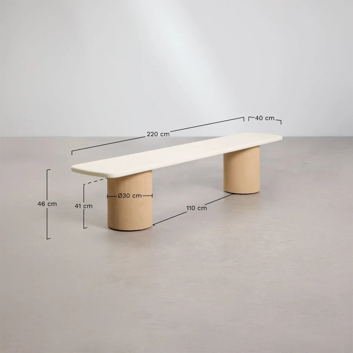 Sharpay Rectangular Garden Table Set 230x110 cm with 2 Garden Benches in Cement and Acacia Wood