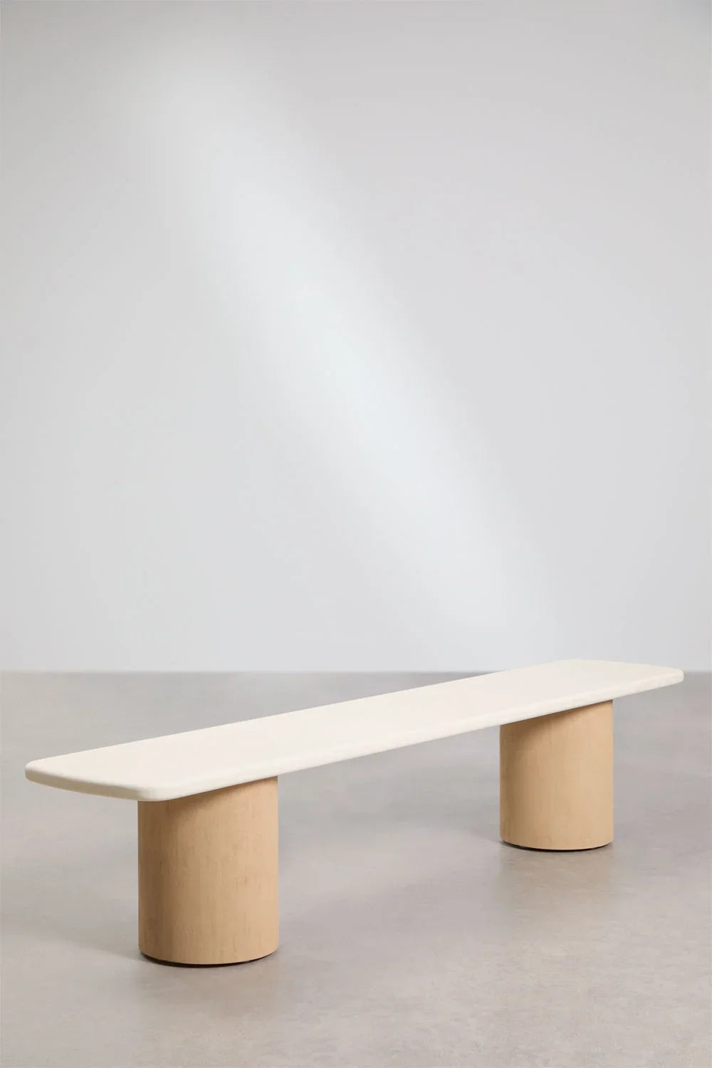 Sharpay Rectangular Garden Table Set 230x110 cm with 2 Garden Benches in Cement and Acacia Wood