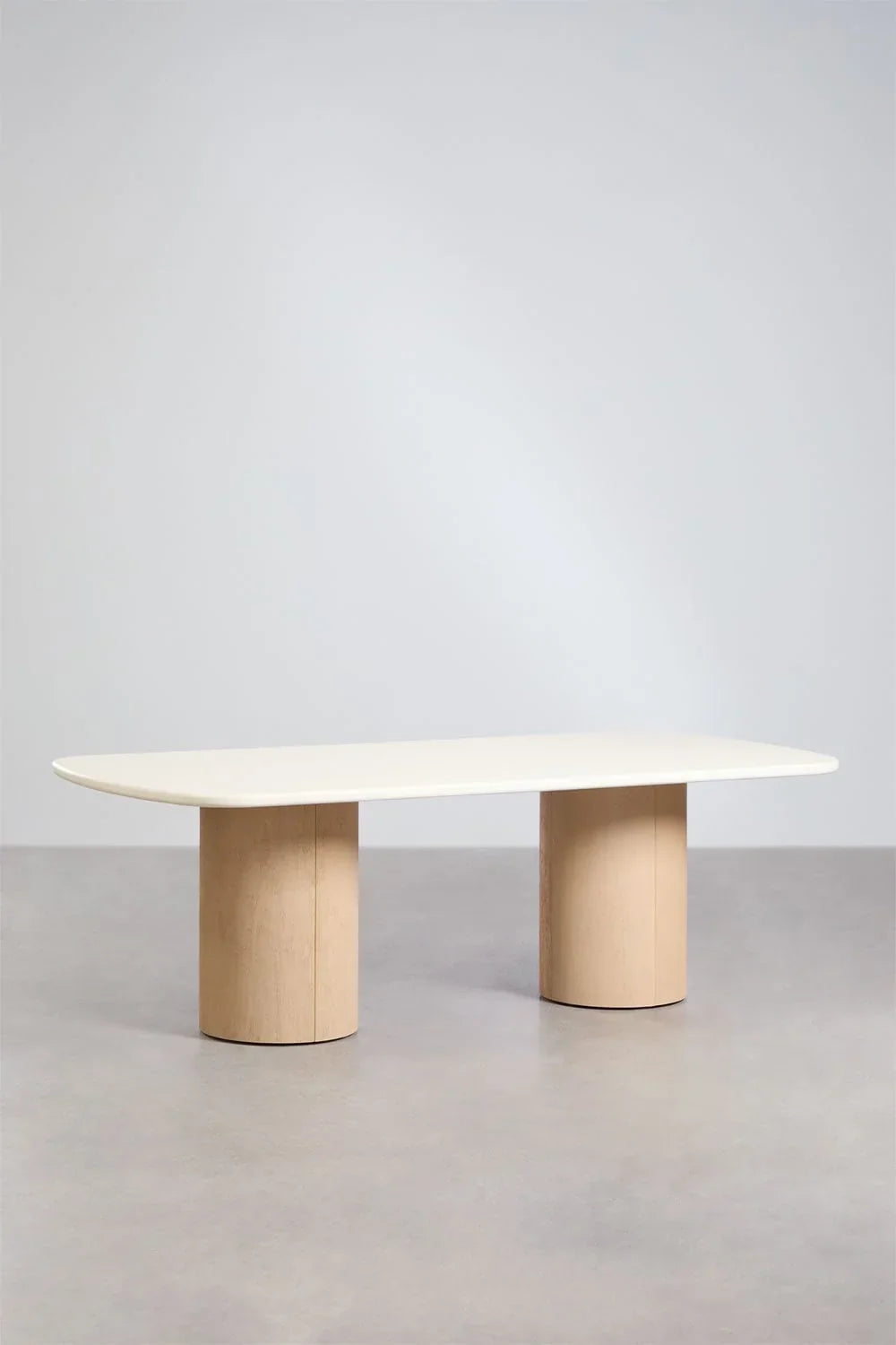 Sharpay Rectangular Garden Table Set 230x110 cm with 2 Garden Benches in Cement and Acacia Wood